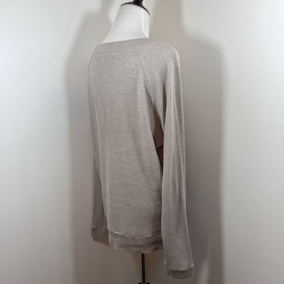 Aritzia TNA Thermal Size M Boatneck Long-sleeve Waffle Gray Knit Top Sweater - Picture 3 of 10